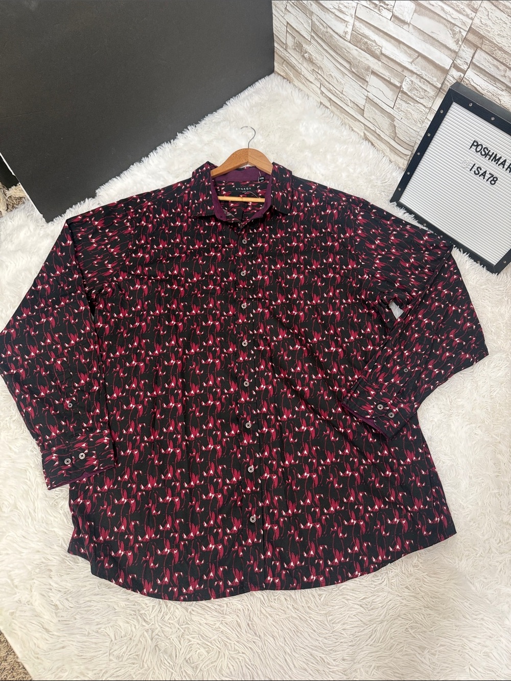 SYNRGY 2XLT men's long-sleeve patterned button-up dress